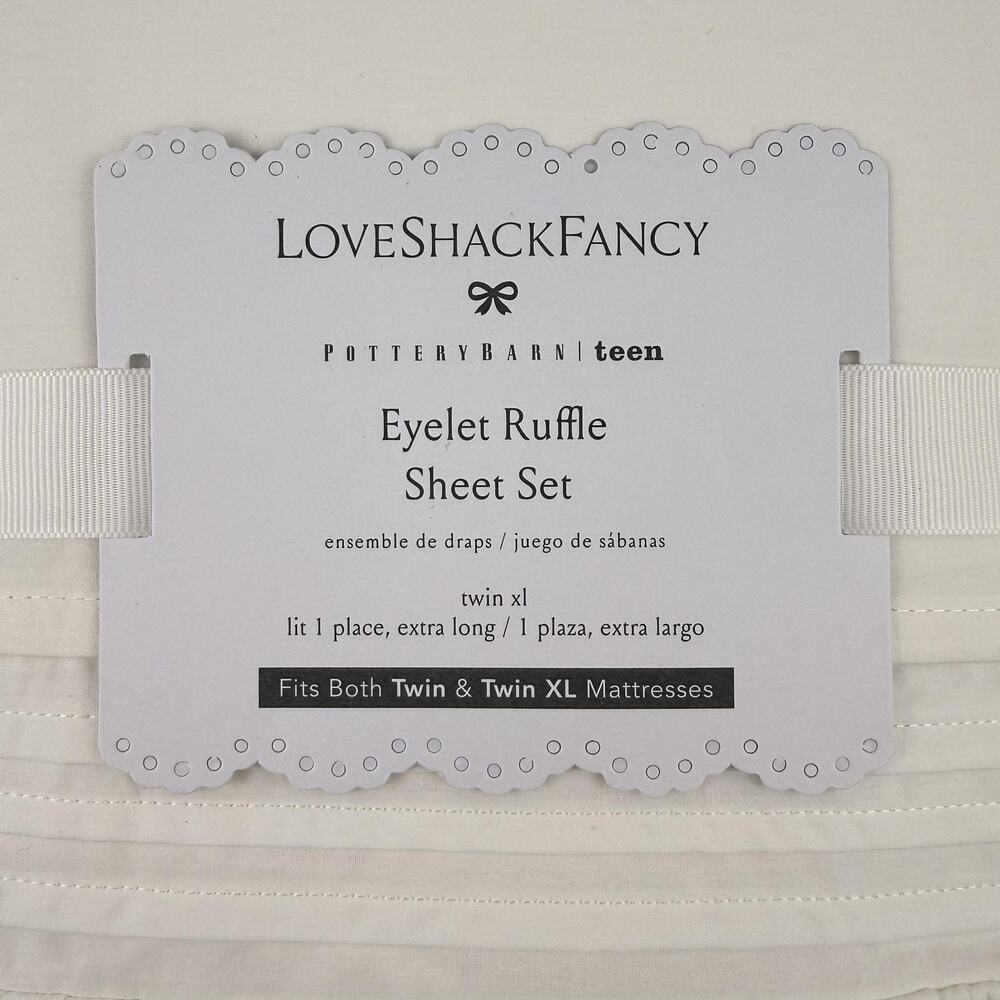 LoveShackFancy X Pottery Barn Teen Eyelet Ruffle Sheet Set TWIN XL White Cotton - Picture 2 of 8